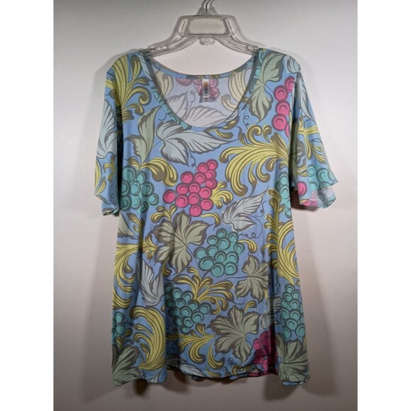 Lularoe Perfect T Swing Short Sleeve Blue Floral Flower Grapes Plus Size 2XL - Picture 1 of 6